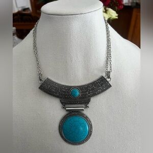 Paparazzi Lasting EMPRESS-ions Turquoise Statement Necklace - Silver tone